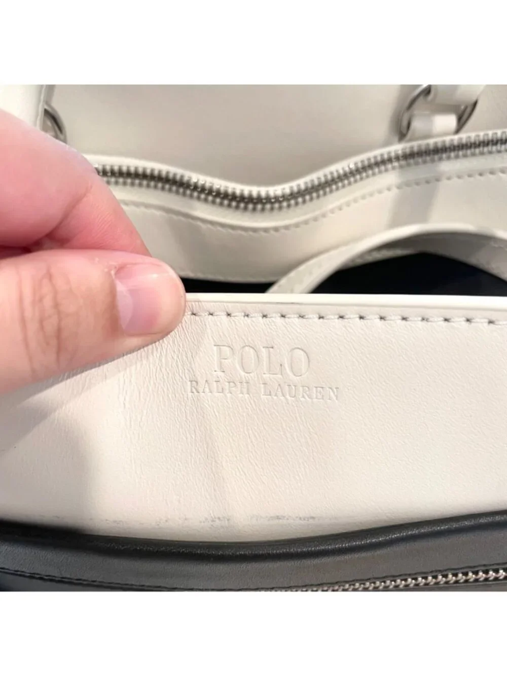 Polo Ralph Lauren X4104 White Black Leather Tote Bag Shoulder Bag Colorblock